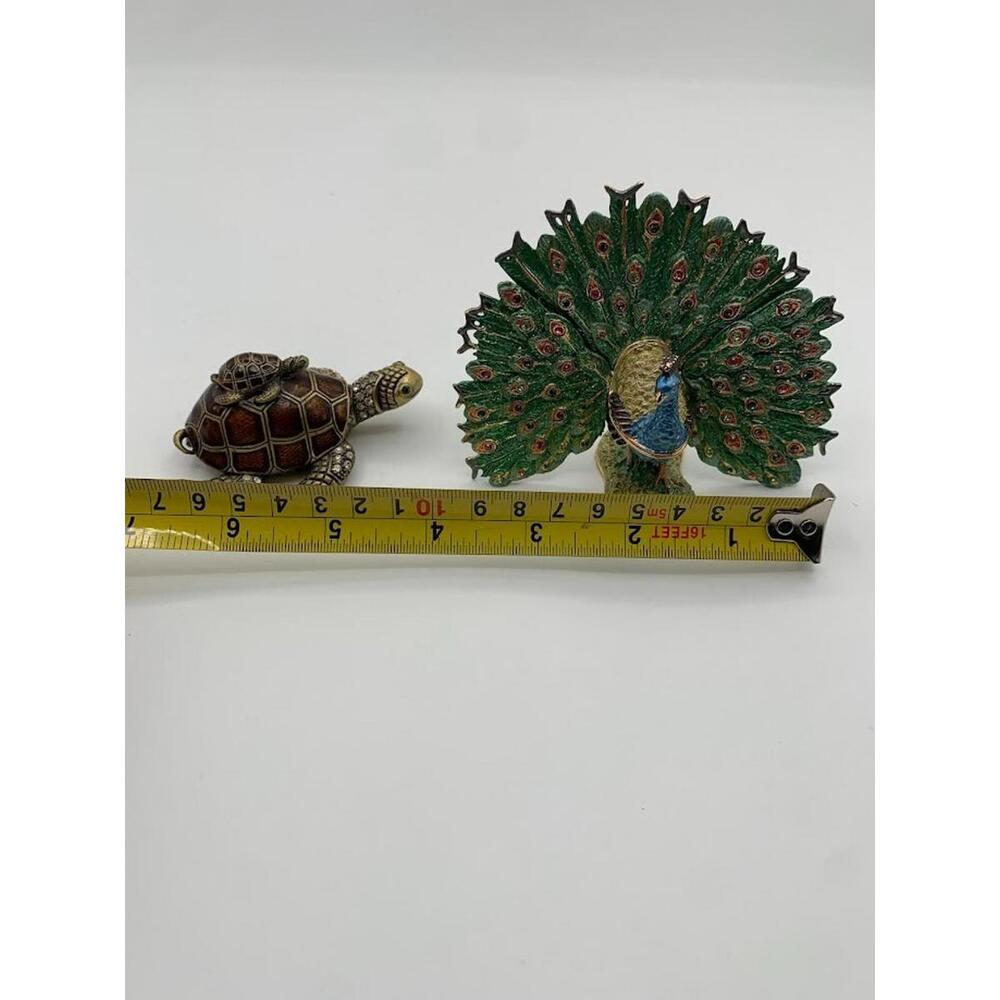 Peacock Bird and Turtle Jewelled Trinket Box - Enamelled - Picture 15 of 15